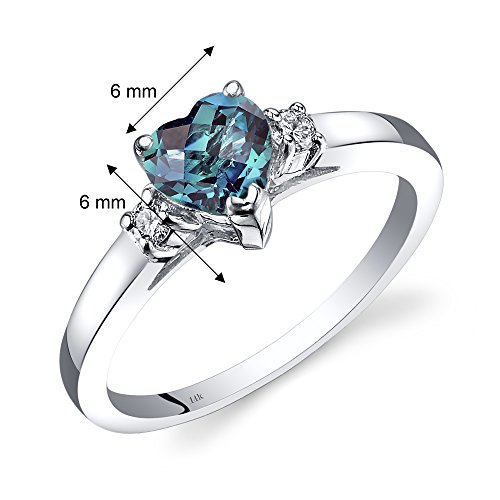 Peora Created Alexandrite And Genuine Diamond Sweetheart Solitaire Ring For Women 14K White Gold, Color-Changing 1 Carat Round Shape, Aaa Grade #TOP2