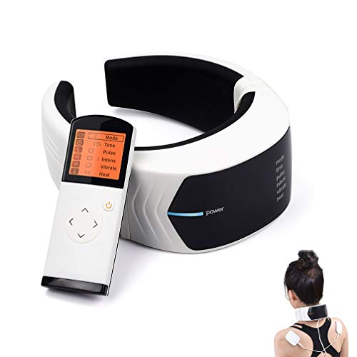 Masajeador eléctrico de vibración del cuello, control remoto inalámbrico portátil Pulso Vértebra cervical 6 modo Acupuntura Alivio magnético Dispositivo para terapia del dolor, pantalla LCD
