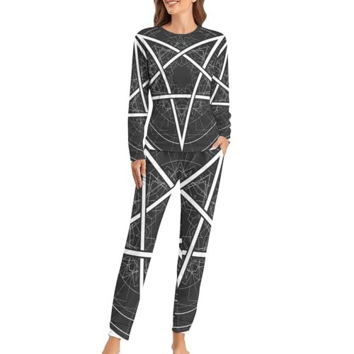 Pyjama femme pentagramme contre le froid nocturne avec pantalon et t-shirt manches longues