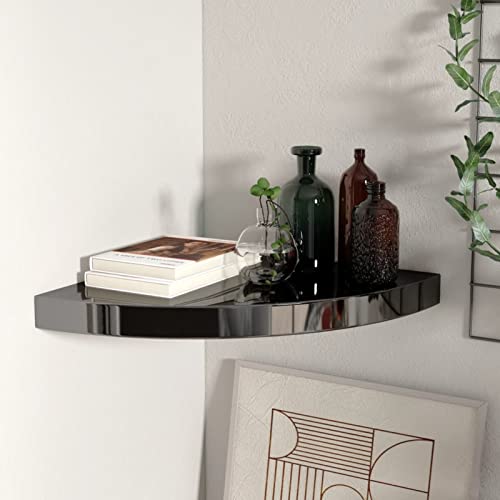 Xichuzi Estante Flotante de Esquina Negro Brillante MDF 35x35x3,8 cm, Baldas De Pared, Estantería Pared, Estantería Libros, Baldas Cocina