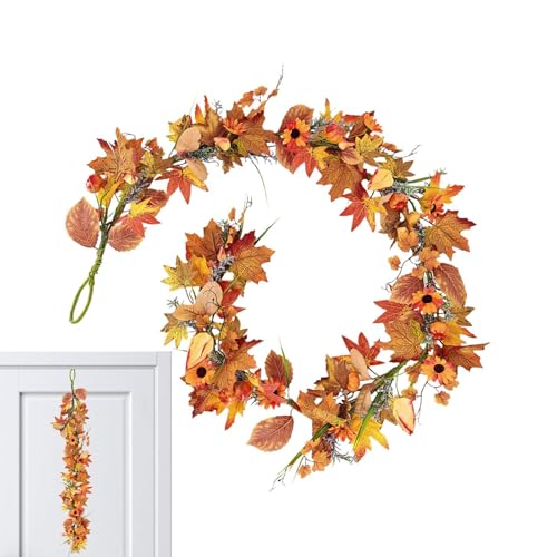 Guirnalda de Hojas de otoño, decoración Artificial de Acción de Gracias de 5.9 pies, Guirnalda de decoración de otoño con Calabaza, para decoración de de Halloween, Chimenea, Granja