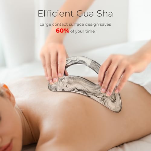 Image of Scienlodic Gua Sha Massage Tool with Handle (Resin) Larger Guasha Body Scraping Tool for Back Legs Neck Massage, Lymphatic Drainage, Cellulite Remove - Large Black