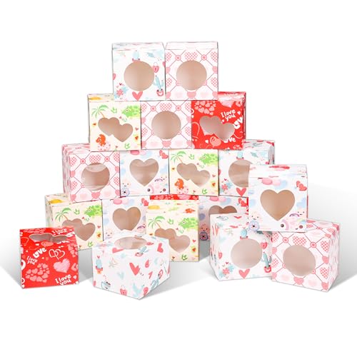 15pcs Valentines Day Cupcake Boxes, 5 Styles Valentines Cookie Box with Window Valentine's Day Gift Boxes for Valentine Wedding Treat Packaging Bakery Pastries Cookies Candy Party Supplies Decorations