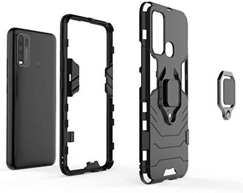 Image of FitSmart Protective Rugged Hybrid Robot Armor Hard Back Cover Kickstand Case for vivo 1935 - Black