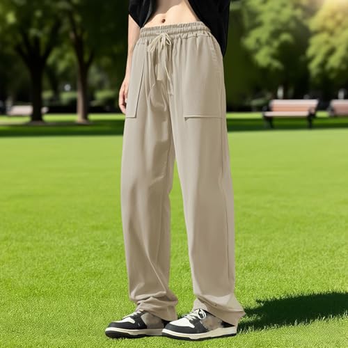 Mens Casual Linen Pants Loose Fit Elastic Drawstring Waist Stylish Solid Mid Rise Wide Leg Baggy Trousers2