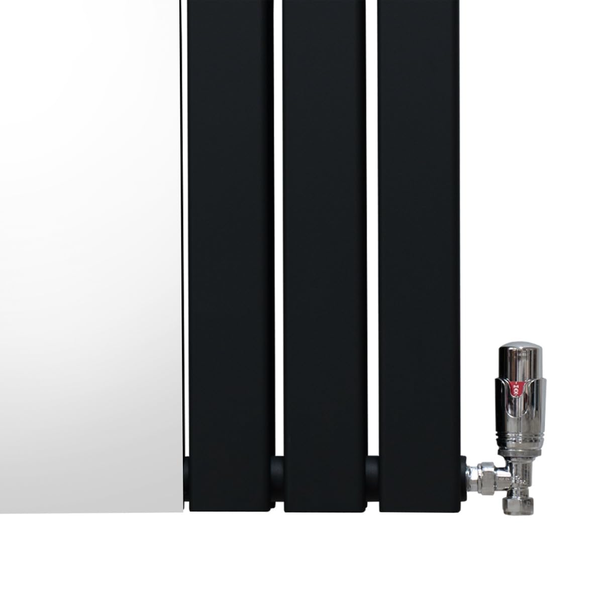 Radiatore con specchio 1800mm x 565mm e valvole TRV cromate Radiatore di design a doppia colonna verticale in acciaio al carbonio Nero Kit di fissaggio e staffe con spazzola di pulizia