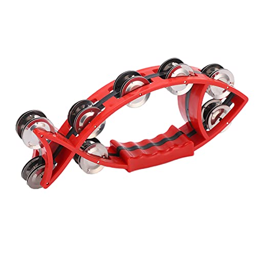 Hand Tambourine Bell Hand Drum Bell Fish Shaped Double Row Tambourines Musical Rhythm Instrument without Burrs for Children(red)