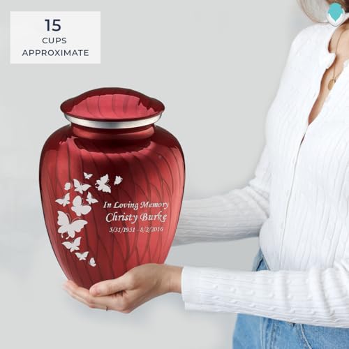 Image of Geturns - Adult Custom Butterfly Cremation Urns for Human Ashes I Pearl Cany red Large Funeral Urn for Female and Male I 200 lbs