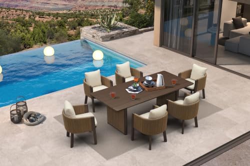 Image of PURPLE LEAF Patio Dining Set 7 PC Aluminum with Olifen Wicker Chair Bronze