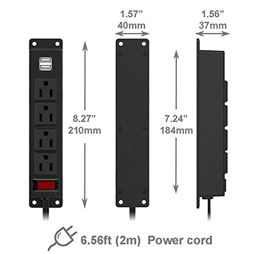 Multitoma Montable 4 LEAF U04 con 4 Enchufes y 2 Puertos USB, Cable de 2 m, Interruptor On/Off, Negro miniatura 2