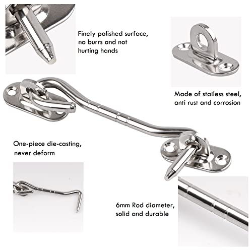 Tahbarshi 2 Pcs Stainless Steel Cabin Hook, Heavy Duty 4 Inch (100mm) Silver Gate Hook and Eye Latch - Image 3
