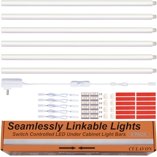 CULAVON Under Cabinet Lights, Plug in, Seamlessly Linkable 12 Inch, 6 Bars+Switch+Extensions, Under...