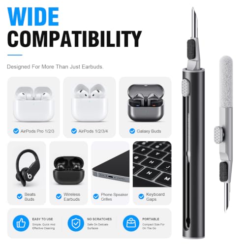 Image of Hyashee Cleaner Kit for Airpods Pro 1 2 3 Multi-Function Cleaning Pen with Soft Brush Flocking Sponge for Bluetooth Earphones Case Cleaning Tools Black