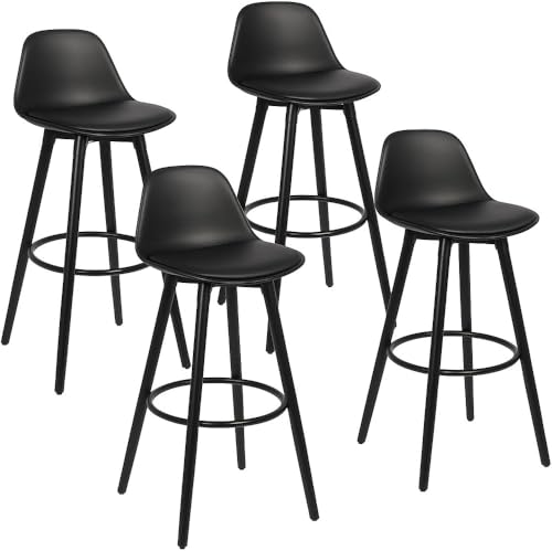 Box and beyond - Lot de 4 Tabourets de Bar - Hauteur 91 cm - Métal et Plastique Noir - Repose-Pieds - Cuisine, Salon, Salle à Manger, Ilot de Cuisine, Bar -...