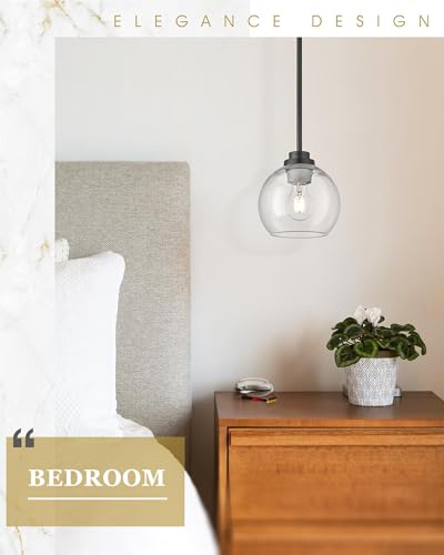 Image of Pendant Lights Kitchen Island, 7 inch Modern Black Hanging Lights Fixtures with Clear Glass Globe Shade, Kitchen Island Lighting for Bathroom, AD-22280-1P-BK-C