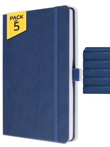 Image of Doodle Pack of 5 Personalized A5 Executive PU Leather Notebook Diary - Hard Bound Professional Office Notebook with Elastic Band, Ribbon Bookmark & Pen Loop | 160 Pages 80 GSM | Corporate & Personal Use - Blue