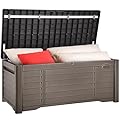 YITAHOME 120 Gallon Large Outdoor Storage Deck Box, Waterproof Cushion Storage Bench with Lockable Lid for Patio, Pool Supplies, Garden Tools, Resin, Dark Brown
