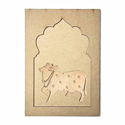 Image of ADIKALA Mdf Jharokha With Pichwai Cow Right Side face Engraved Design & Square Shaped Base Cutout For DIY Craft-Set Of 2