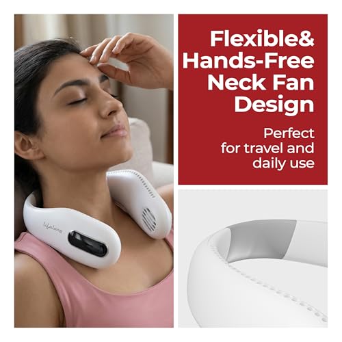 Image of Lifelong Neck Fan with Twin Turbine | 360 Hands-Free Cooling with 70 Air Outlets | 3.8W BLDC Motor, 1600mAh Battery, Type-C Charging, Portable Wearable Personal Fan | Lightweight & Low Noise (White)