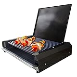 【El SABOR de PARRILLA de CARBÓN】 - Nuestro modelo exclusivo de Parrilla electrica grill cuenta con una Bandeja de Goteo, se puede echar agua o se puede poner trosos de carbón para dar el efecto de una auténtica Parrilla de Carbón. Sabor auténtico a Barbacoa Sin Humo.