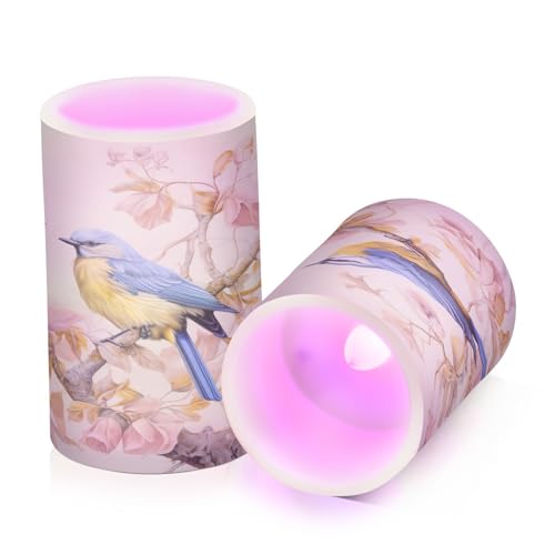ALAZA Bird (4) Flickering Flameless Candles Battery Operated with Remote Timer,Tea Light Candles LED Pillar Votive Candles set of 2 for Outdoor Indoor Decorations