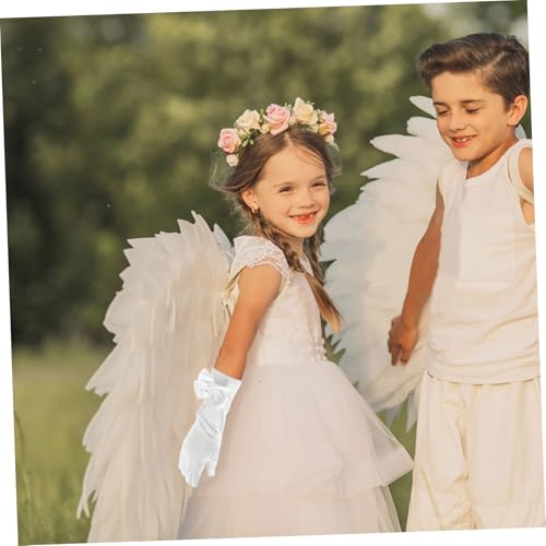 VALICLUD 1Pair Charming Bow Accented Dress Gloves Soft Satin Flower Girl Gloves for Weddings Tea Parties Special Occasions and Gentle Skin4
