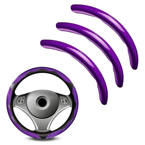 3pcs Universal Carbon Fiber Steering Wheel Cover - Anti-Slip & Segmented Design Universal 99% Durable Steering Wheel Protector for Men and Women Car Interior Accessory (Purple)