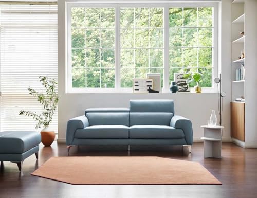 Image of Fabrique Narrow 3 Seater with Puffy Moden Design Leatherette Blue Sofa with Moveable Headrest Sturdy Design with a Lightweight Frame & Stainless Steel Legs | Furniture for Home Office & Living Room