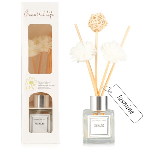 Reed Diffuser Set 1.7 fl oz Scent Diffuser with Sticks Jasmine Scent for Bathroom Accessories Shelf Decor Air Fresheners for Home Home Fragrance Products House Office Room Decor Aesthetic Gift
