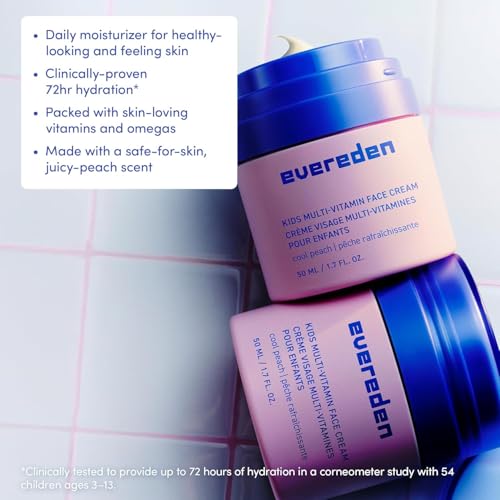 Image of Evereden Kids Face Cream, Dermatologist-Tested, EWG Verified & Refill Pod | Refill Pod, Vitamin-Enriched Face Moisturizer, Safe for Sensitive Skin, Omegas 3, 6, 9, Peach Scent, Kids Ages 3+, 1.7 fl oz