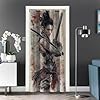 Female Samurai Blackout Door Curtain, Japanese Anime Asian Modern Animation Art Style, 1 Panel Grommet Privacy Room Divider Curtains, for Bedroom Living Bathroom Doorway Deco W34xL80 inch