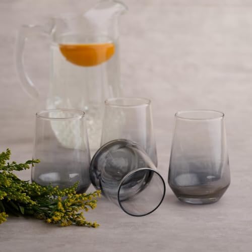 Image of bellemax 350 ML Black Drinking Glasses, Highball Lead-Free Glasses, Tumblers for Mixed Drinks, Water, Juice, Beer, Cocktail and Mixed Drinks (6)