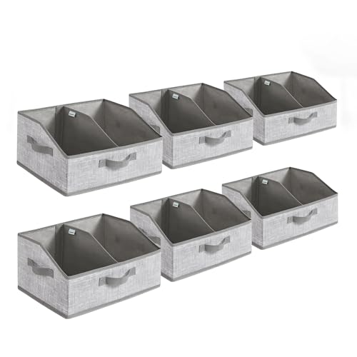 SONGMICS Set of 6 Storage Baskets, Foldable Storage Bins with Removable Dividers, Fabric Boxes, 15.7 x 11.8 x 7.9 Inches, Closet Organizers, 3 Handles, for Living Room, Cattail Gray URFB0140G01