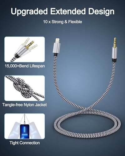 Image of iPhone Aux Cord, [2pack /3ft] Lightning to 3.5mm Audio Auxiliary Cable for iPhone 14 13 12 11 Pro Max Xs Xr 8 7 Plus, iPad Mini, Male to Male Braided Apple Ox Wire for Car Stereo, Speaker, Headphone | [2Pack /3FT] Male to Male Braided Auxiliary Cable for Apple 11 Pro /XR /XS /8 /7 Plus, iPad Mini, Car Stereo, Speaker, Home Audio