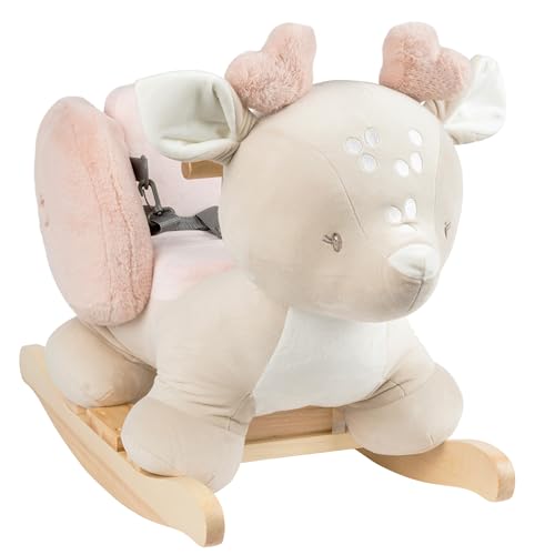 Nattou Schaukeltier, Hirschkuh, Inkl. Sicherheitsgurt, Fröhliches Hin- und Herschaukeln, 100% Polyester, FanFan, Beige
