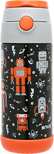 Snug Flask for Kids - Vacuum Insulated Water Bottle with Straw (Robots)