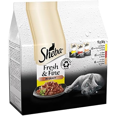Sheba Cat Wet Food - Fresh & Fine - Cat Pouches Meaty Pieces in Gravy - 15x50g (PACK OF 3) Cover