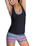 NUOREEL Tribal Printed Tankini with Boyshort Bikini Set(US 8-10=Tag Size M, Multicoloured)