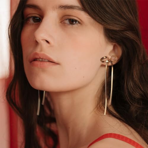 JeanBeau Long Chain Bow Dangle Drop Tassel Earrings for Women Statement Ribbon Fringe Waterfall Dangling Wedding Prom Fashion Jewelry Gift3