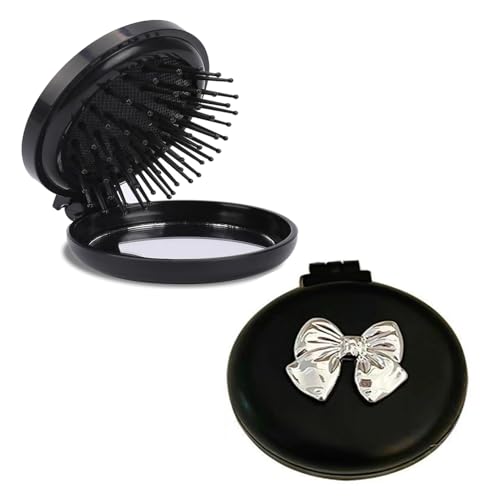 2Pcs Round Hair Brushes, Pocket Hair Brush, Mini Hair Comb, Travel Hair Brushes with Mirror, Portable Massage Comb for Women and Girls