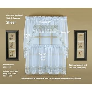 Today's Curtain, Vintage Macramé Organza Swag 38", White/Blue, 58" W x 38" L Todays Curtain Vintage Macrame Organza Swag 38 WhiteBlue 58 W x 38 L