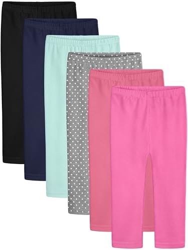 6 Pack Toddler Leggings for Girls Cotton Girls Leggings Comfortable Stretchy Pants Kids Soft Pull On Warm Tights