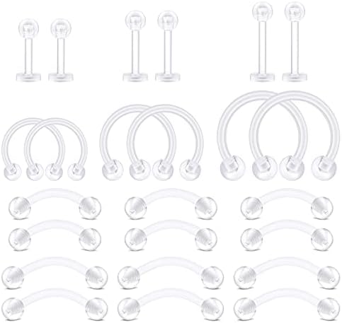 LAURITAMI Clear Piercing Retainers Lip Nose Plastic Earrings Studs Transparent Invisible Eyebrow Horseshoe Ring