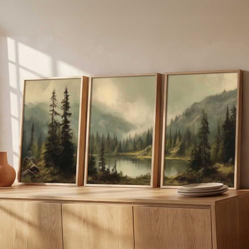 Image of kotart Big Aesthetic Mountains View Wall Art Paintings | Lake View Framed Painting | Nature Art Vastu Frames for Living Room Bedroom Wall Decor Set Of 3 (20x30 Inch)