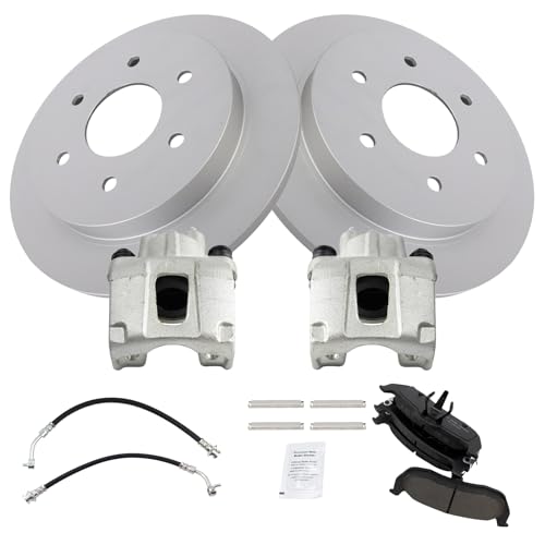 Image of TRQ Rear Brake Pad & Rotor Kit Ceramic Premium G-Coated Compatible with 2004-2010 INFINITI QX56 2005-2015 Nissan Armada 2004 Pathfinder Armada