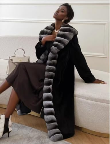 Shaggy Faux Fur Striped Collar Elegan Long Length Black Women's Fashion Coat3