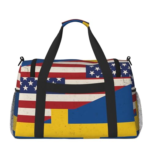 United States & Sweden Print Stylish Foldable Carry On Tote with Waterproof Zipper for Weekend Getaways Bag2