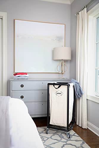 Home Metal Laundry Hamper With Wheels- Farmhouse Style Laundry Cart With Removeable Canvas Bag For Home- Black Metal #TOP2