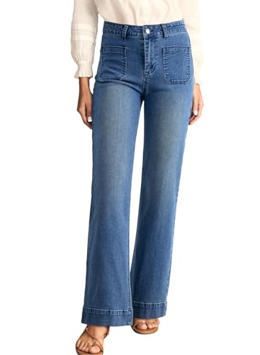 Image of Astylish Women's Wide Leg Jeans High Waisted Denim Pants