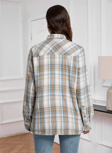 Womens Sherpa Fleece Lined Flannel Jacket Button Down Plaid Lightweight Flannel Shirt Jacket Women4